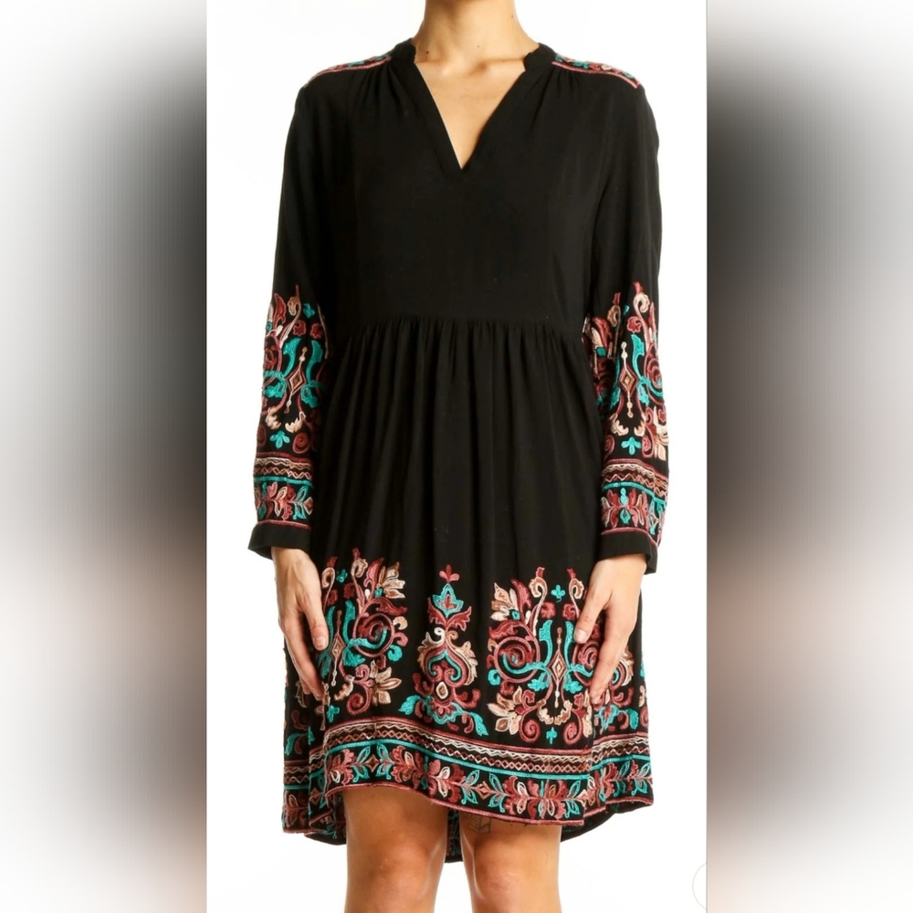 CLOSET CLEAROUT Floreat Anthropologie Black Dress Colorful Embroidery Size XXS